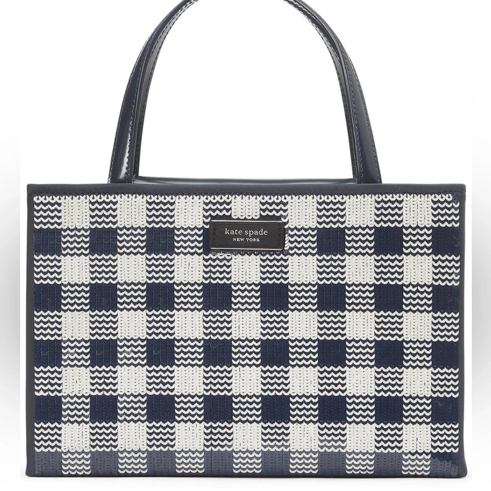 Kate spade::NWT Sam Icon Embellished Gingham Tote Bag:: Blue Blazer